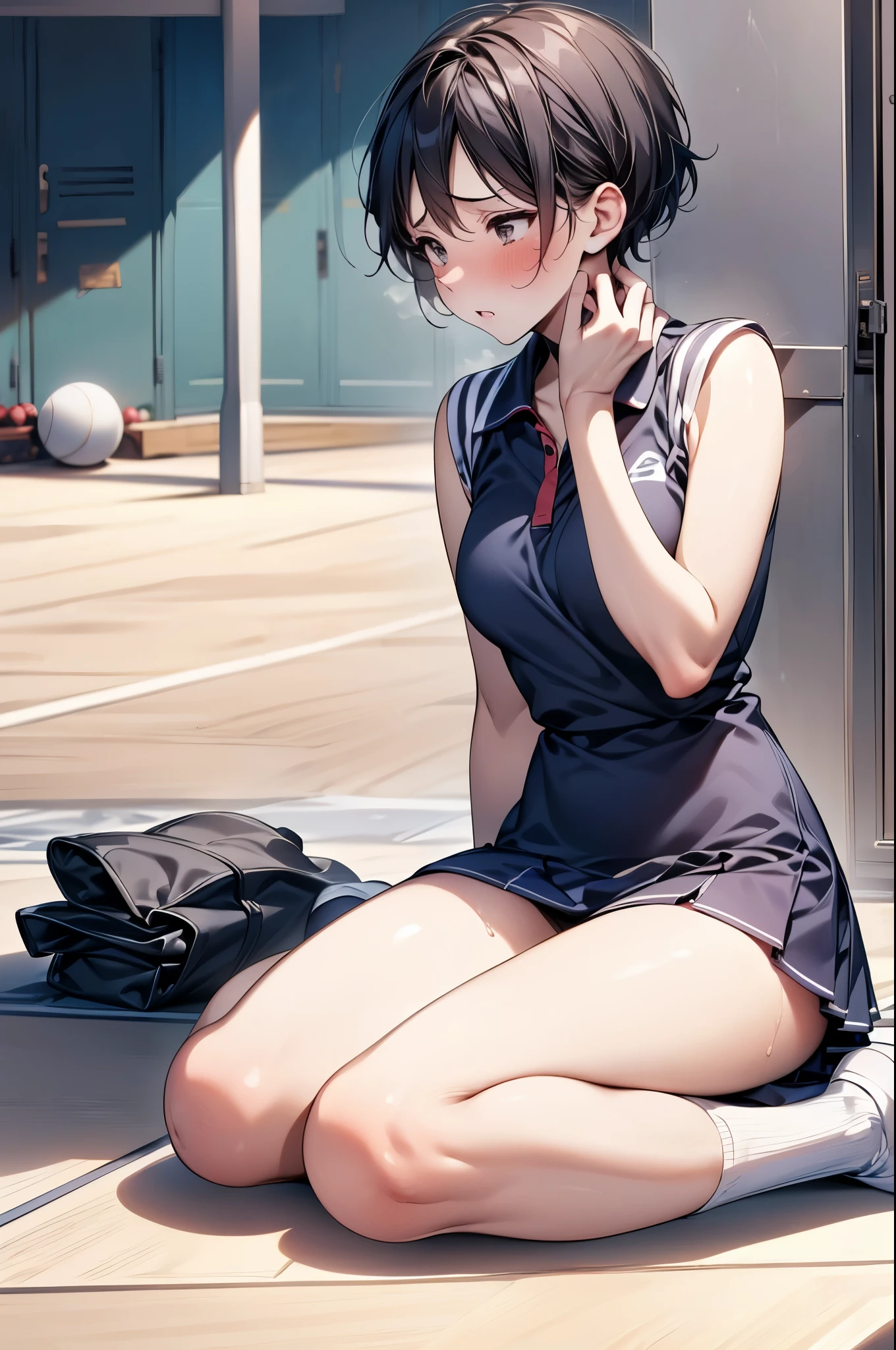 Anime girl sitting on the ground with her legs crossed - SeaArt AI