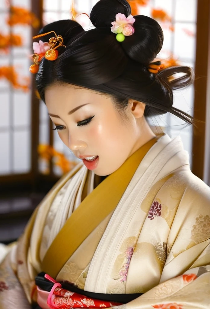 (Ah! My Goddess style:1.2) , Hallucination, daydream , nightmare , Insane Dream , bokeh , erotica , romance , realistic mouse nymph and realistic cat , Women's hakama from the Meiji period , Petals fluttering down , Single eyelids, round nose, swollen cheeks , glossy lips , Collarbone , Hair blowing in the wind , Meiji period