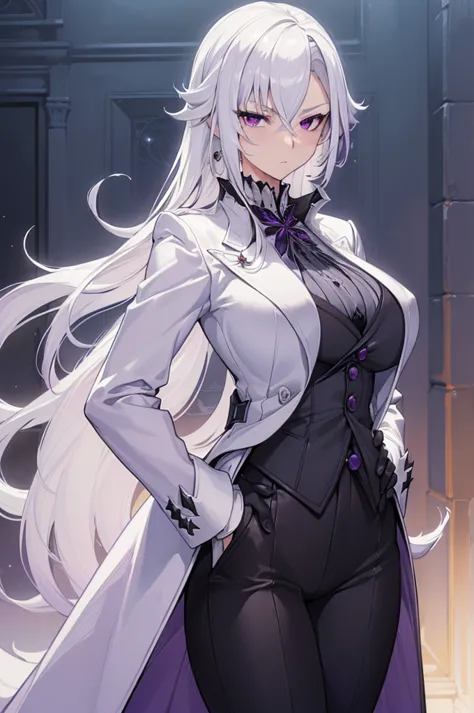 (best quality:1.3), (masterpiece:1.3), (illustration:1.3), (ultra-detailed:1.3), 1girl, solo, ((long hair, white hair, purple ey...
