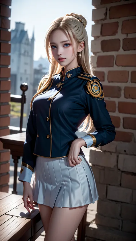 ((A policewoman standing in front of a brick wall))、（Salute）,Highest quality work,Live-action work,Ultra Premium Graphics,8K HD ...