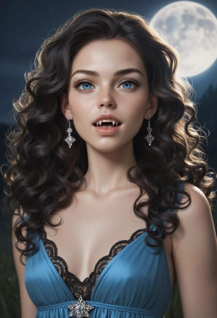 score_9, score_8_up, score_7_up, score_6_up, rating: safe, 1girl, solo, (black_hair:1.5), wavy_hair, jewelry, dress, blue_eyes, earrings, (long_hair:1.5), looking_at_viewer, curly_hair, upper_body, lips, lace, blue_dress, (night:1.3), cxqz8r, medieval_dress, medieval_landscape, fullmoon, rpg, (rape_face:1.3), narrow_waist, (skinny:1.3), (pale_skin:1.2), open_mouth, parted_lips, (oral_invitation:1.2), (fangs:1.4), raised_eyebrow
