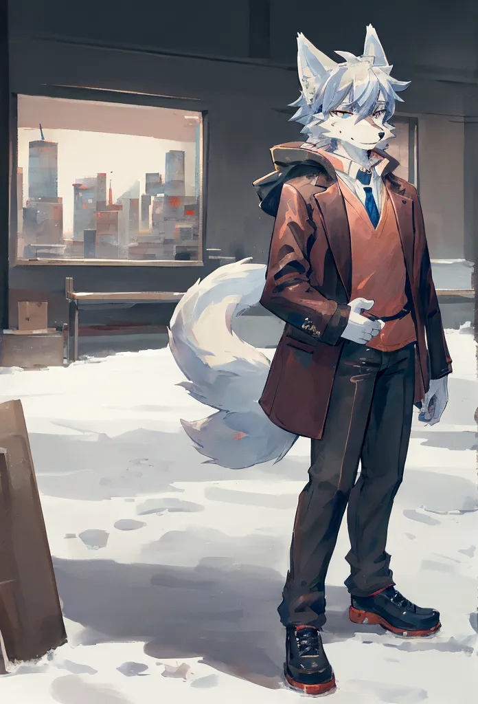 anime - style picture of a man in a coat and a wolf mask, fursona wearing stylish clothes, fox mccloud, (sfw) safe for work, com...