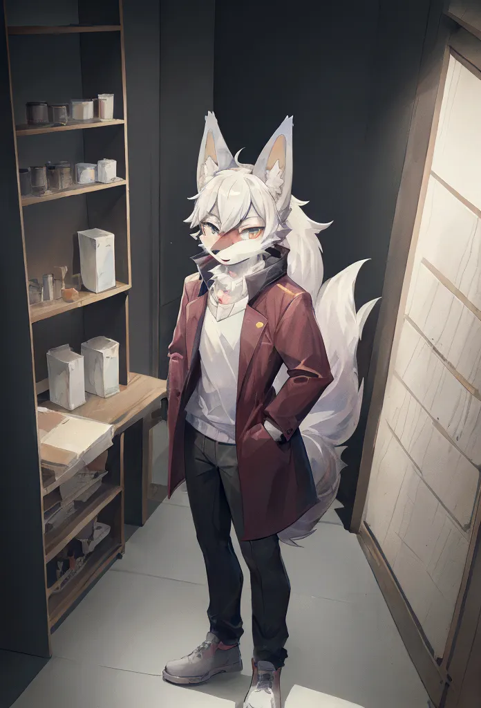 anime - style picture of a man in a coat and a wolf mask, fursona wearing stylish clothes, fox mccloud, (sfw) safe for work, com...