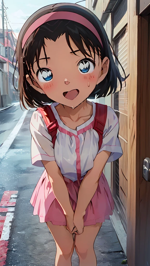 Browsing Caution、（Large Breasts：1.5）(((Pink Panties）））,
Yoshida Ayumi,One girl，10 years old、Brown Hair，short hair，，blue eyes、Red headband、Show Viewer，Japanese-made backpacks for elementary school students，Short sleeve，Blush and laugh、blush，in doors, clavicle，door、blue sky，White cloud,outdoor、street、Burning a masterpiece,8k unity wallpaper、Anime key visual、Highest quality，High resolution，Unity 8k wallpaper shape:0.8),Anime Coloring,highly Detailed face、Fine grain、Growing Eyes、Shiny skin、Fine skin、White skin、dense skin、Detailed Hair、Very elaborate legs、Perfect lighting，Detailed CG,Detailed skin、Detailed face、Fine grain、Glowing Eyes、dense skin、Shiny skin、(Perfect hands，Perfect Anatomy）,High resolution（Detailed Friction）,Thin limbs，Delicate curves、Graceful Hands、shape:0.8、Open your mouth wide、Extend tongue from mouth、Put your hands over your mouth、Close-up of face、The camera is very close to your face、A very long tongue hangs out of the mouth、Very close to the face、blush、Watery eye、A lot of saliva dripping from the tongue、A lot of saliva dripping from the tongue、The eyeball turns upward and the whites of the eyes become more prominent、Very excited state、Erect nipples、long tongue comes out、My whole body was soaked、Watery eye