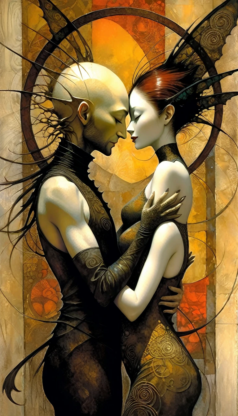 the lovers, artwork inspired by Dave Mckean, intricate details, oil painted
