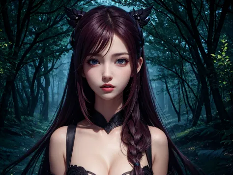 detailed dark forest background, masterpiece, best quality, death_sworn_katarina,