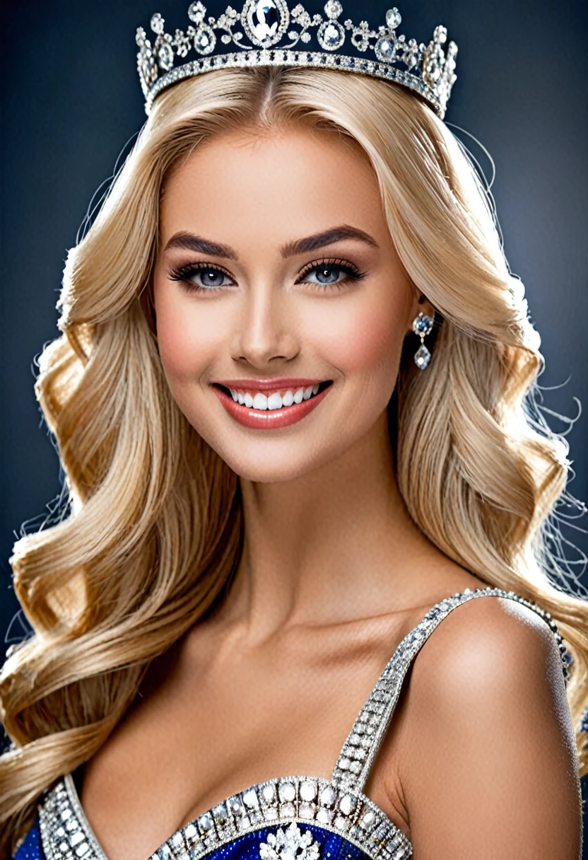 Stunningly beautiful girl. blonde. looks like queen, angel and miss world beauty. Smiling.