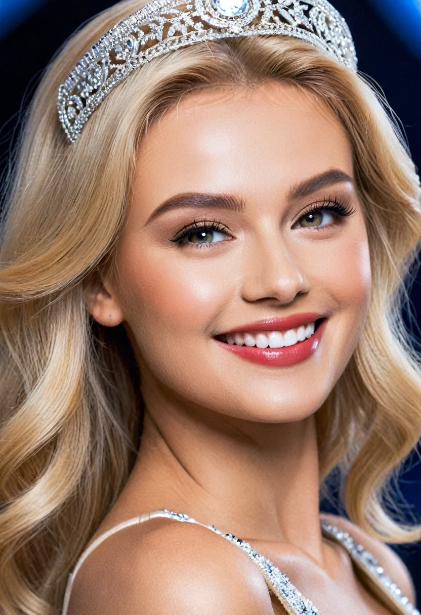 Stunningly beautiful girl. blonde. looks like queen, angel and miss world beauty. Smiling.