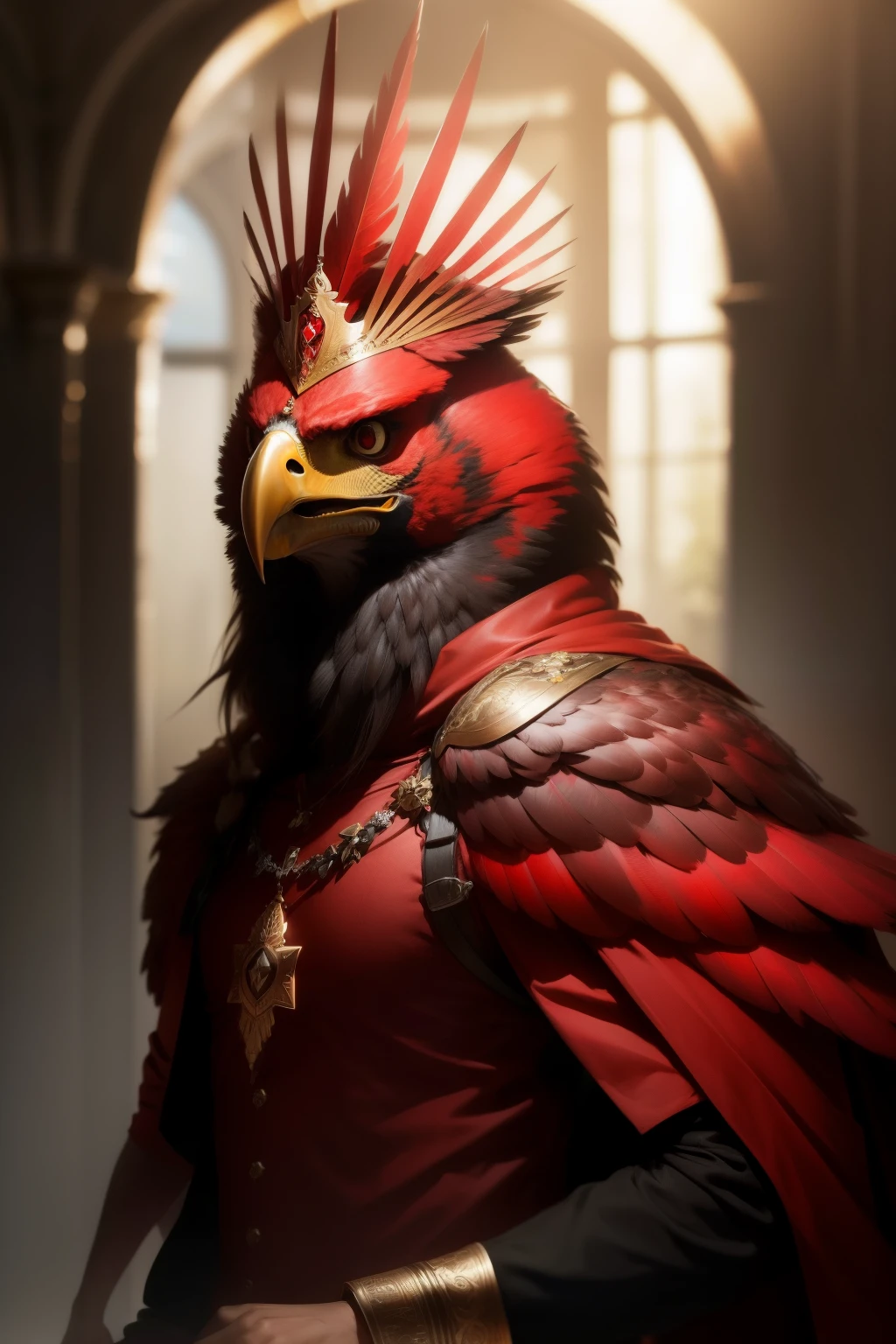 Red hawk king wearing a crown