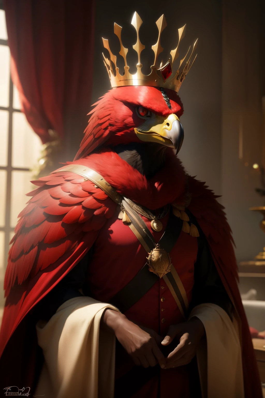 Red hawk king wearing a crown