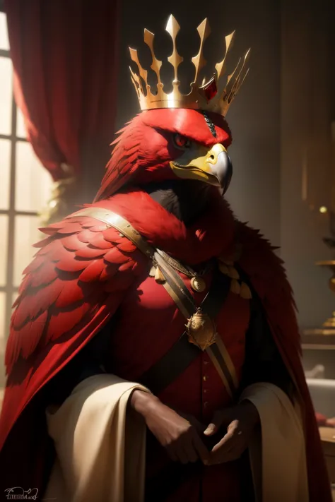 Red hawk king wearing a crown