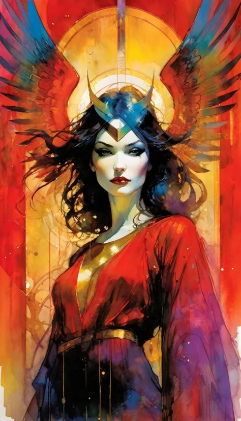 justice, artwork inspired by Bill Sienkiewicz, vivid colors, intricate details, oil.
