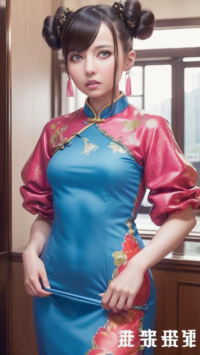 becky, (high quality, High resolution:1.2), (Realistic:1.4), (1 Girl:1), Traditional Chinese Dresses,  (Charming monkey:1), (((Double Buns))), Refer your audience, Lesbians all over, palace, corridor, ((Fringe cover)), Blunt bangs, Small breasts