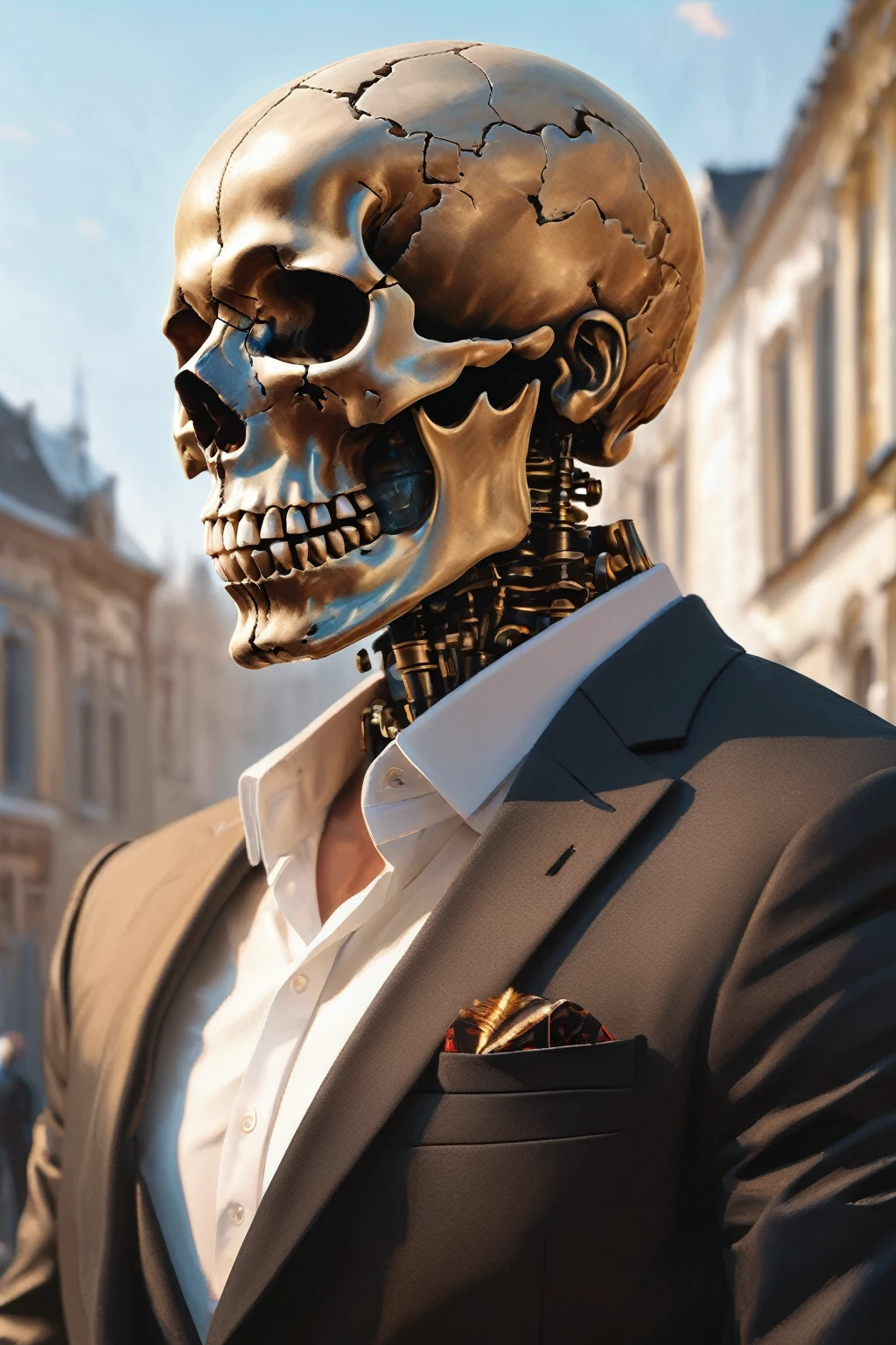 hay un hombre con una calavera en la cabeza y un traje, 8k high quality arte detallado, arte digital muy detalladowork, impresionante ilustración digital, hermosa obra de arte digital, arte digital muy detallado, striking arte detalladostyle, 4 k highly arte detallado, 4k arte digital muy detallado, over arte detallado, arte detallado, pintura digital muy detallada, súper detallado y realista