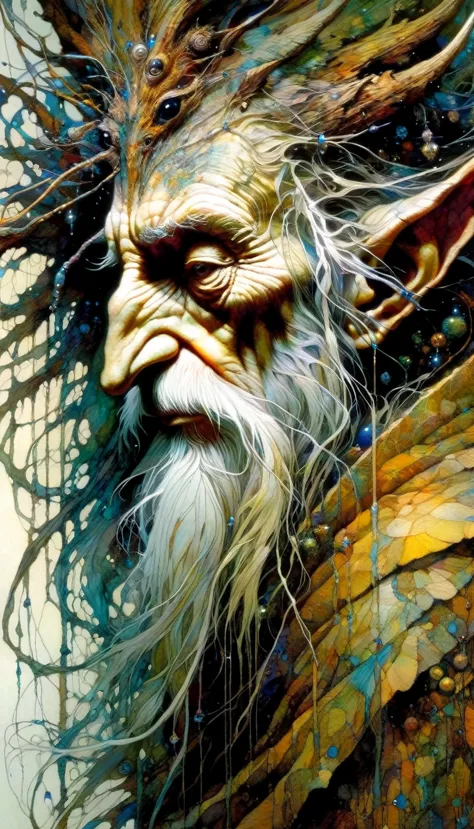 the hermit,  artwork inspired by Brian Froud and Carne Griffiths and Wadim Kashin, intricate details, oil
