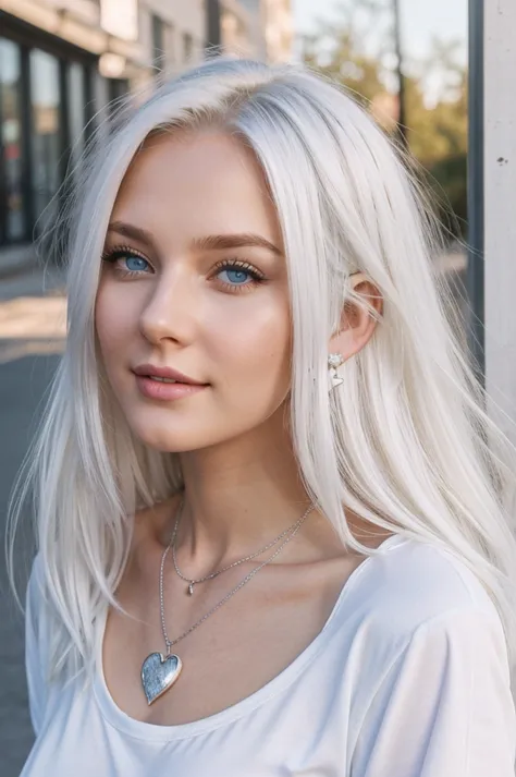 tumblr selfie of a russian model girl in white big Tshirt. Long white hair. shoulders opened. parkside and bench on the backgrou...