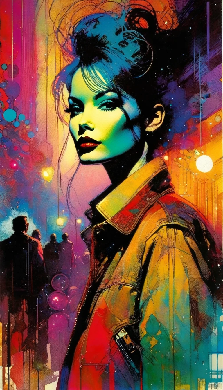 clube, obras de arte inspiradas em Bill Sienkiewicz, cores vivas, detalhes intrincados, óleo.
