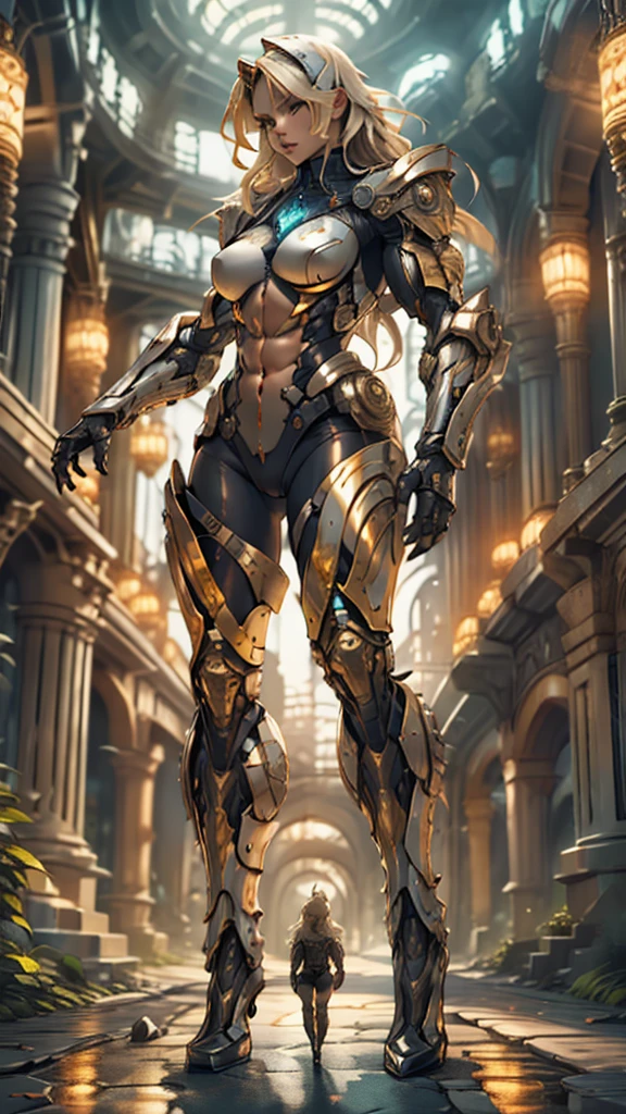 score_9, score_8_up, score_7_up, score_6_up, score_5_up, score_4_up, (1girl), solo, insect-like antennae, medium breasts, athletic, view of full body, alien armor, bionic hands, beautiful, female, long hair, vector, cute, natural light, long blonde hair, muscular, holding revolvers