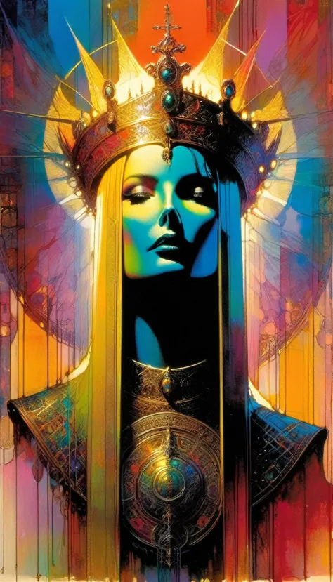 the holy grail, luxurious,, work inspired by Bill Sienkiewicz, vivid colors, intricate details, oil.
