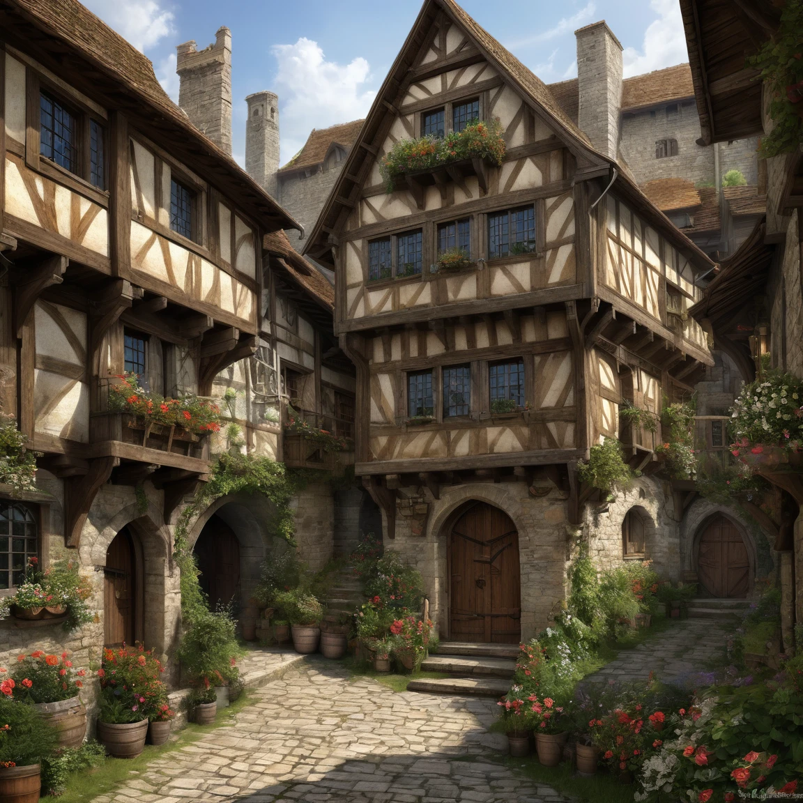 (best quality)), ((masterpiece)), ((realistic,digital art)), (super detailed), (grand échoppe de fourrures), (medieval fantasy style), fourrures diverses