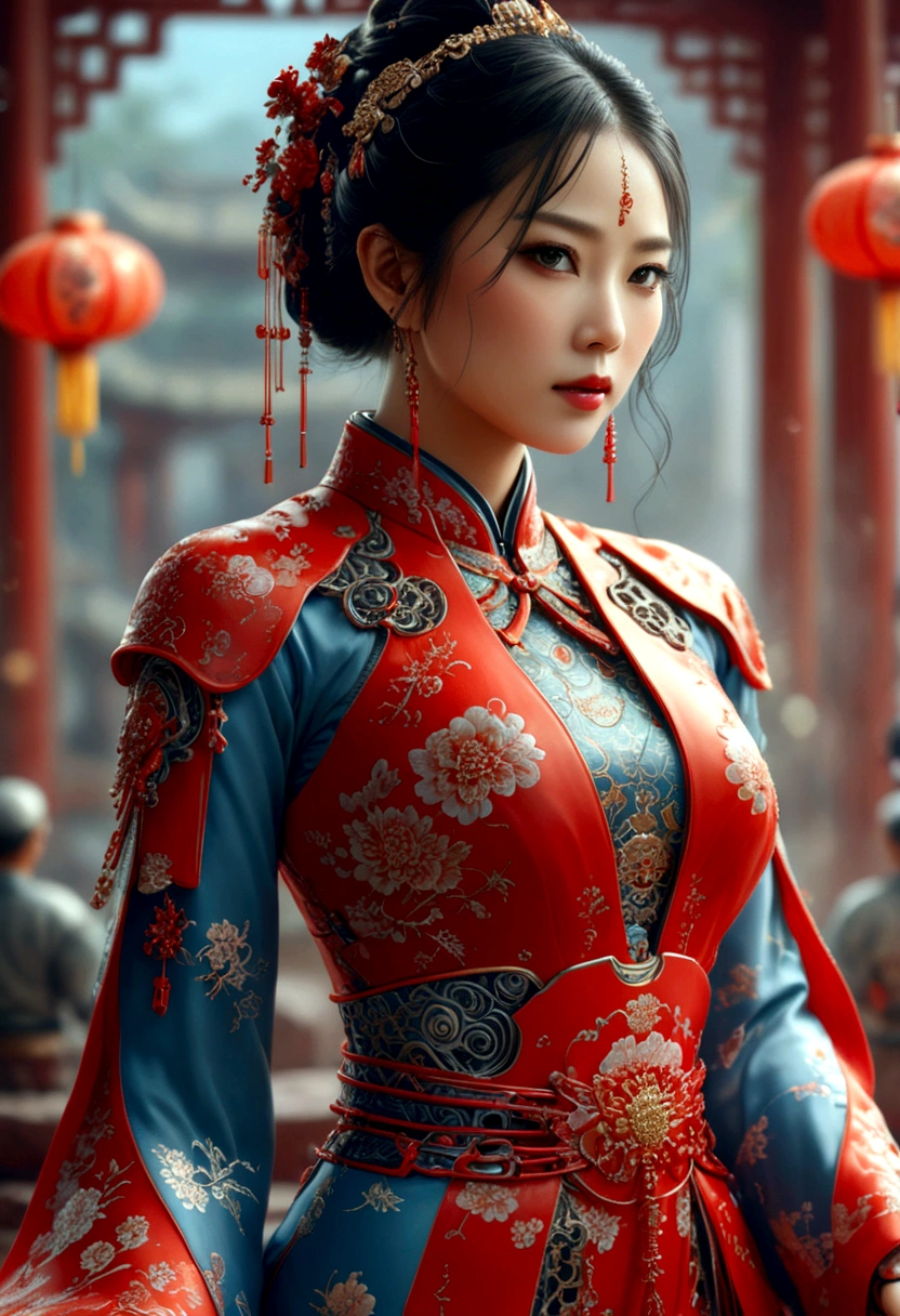 a chinese battle-cyborg dressed in a Cheongsam
