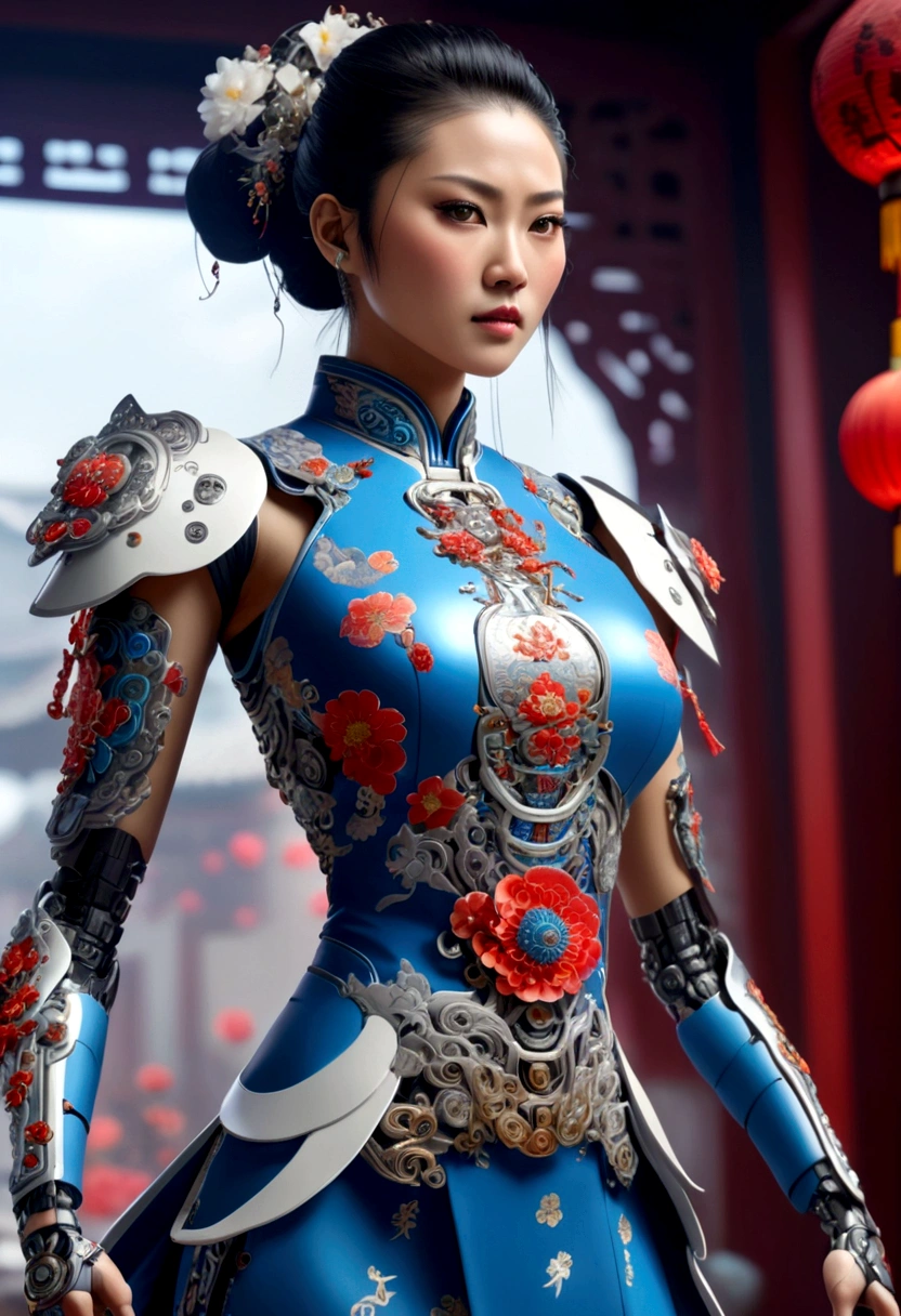 穿著旗袍的中國戰鬥機器人
