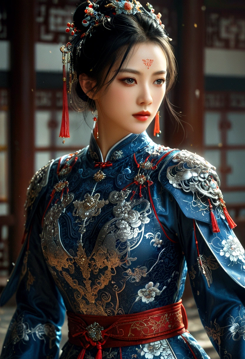a chinese battle-cyborg dressed in a Cheongsam
