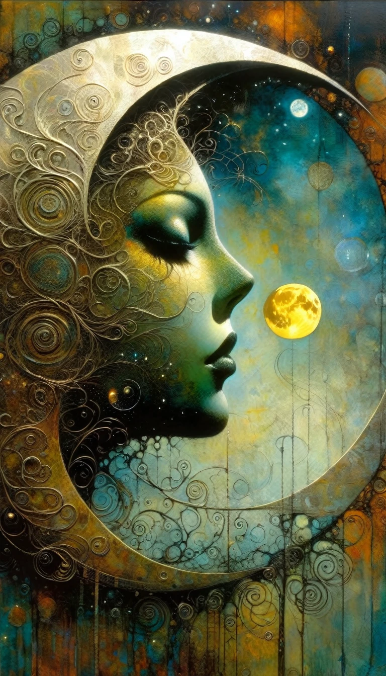 the moon, Artwork inspired by Dave Mckean, intricate details, oil painted
