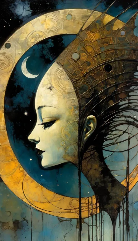 the moon, artwork inspired by dave mckean, intricate details, oil painted