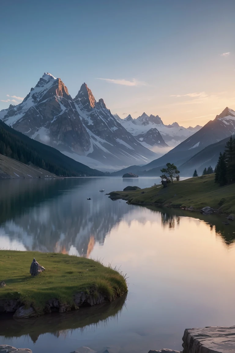 mountains and a lake with a moon in the sky, 4k highly detailed digital art, 4 k hd wallpaper very detailed, impressive fantasy landscape, sci-fi fantasy desktop wallpaper, unreal engine 4k wallpaper, 4k detailed digital art, sci-fi fantasy wallpaper, epic dreamlike fantasy landscape, 4k hd matte digital painting, 8k stunning artwork   1 girl, solo,