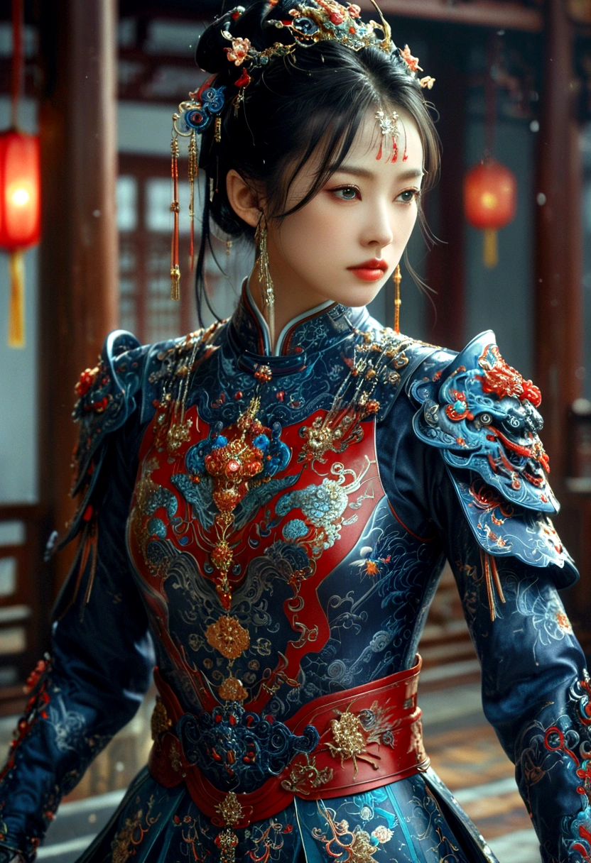 a chinese battle-cyborg dressed in a Cheongsam
