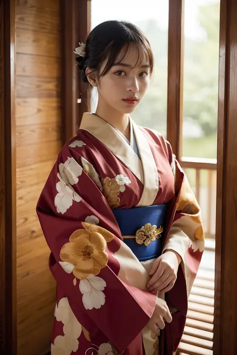  ,1 girl, solo,kimono, obi, (8k, RAW photo, best quality, masterpiece: 1.2), (realistic: 1.6), (masterpiece), (best quality: 1.0...