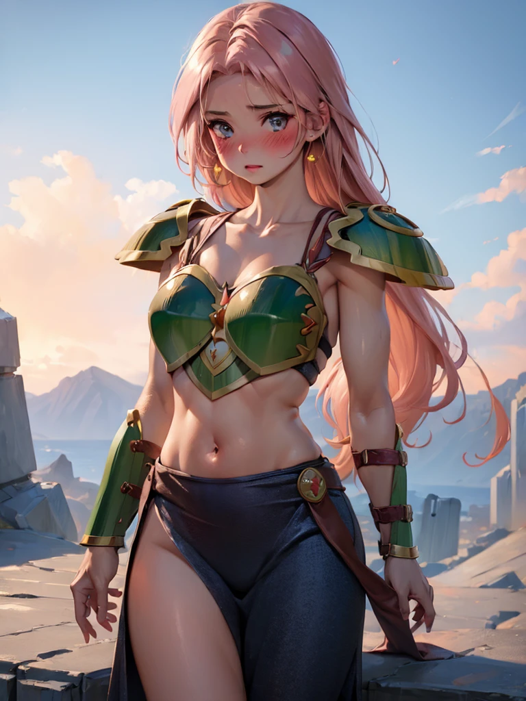 masterpiece, ultra-detailed, best quality, extremely detailed, 8k, high res, realistic, 1girl, 18yo, beautiful girl,BREAK,(Armor:1.8),(blush:1.5),BREAK,(Navel exposed:1.4)