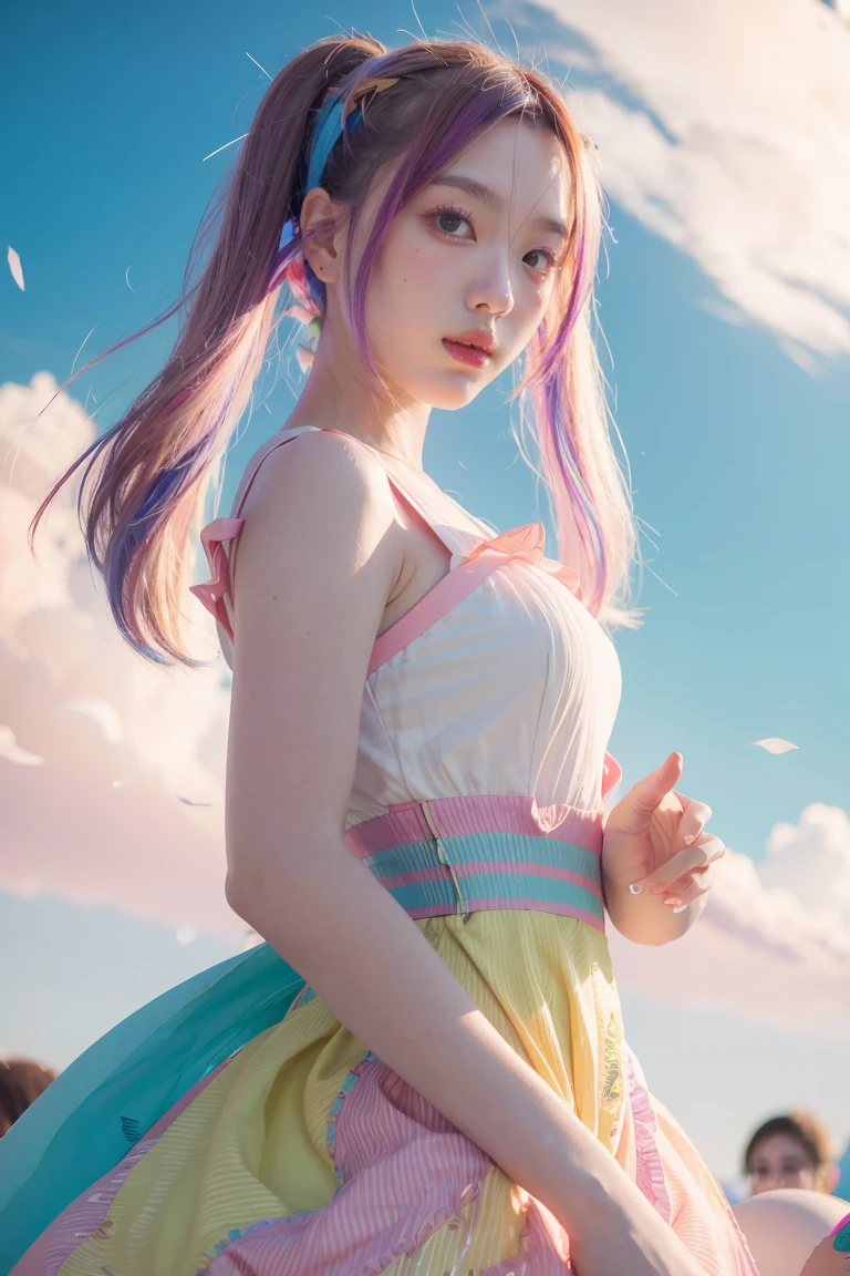  ,1 girl, solo,with colorful hair and a colorful dress, rossdraws pastel vibrant, rossdraws cartoon vibrant, anime style 4 k, beautiful anime portrait, artgerm colorful!!!, ! dream artgerm, beautiful anime girl, anime styled digital art, anime art wallpaper 4k, anime art wallpaper 4 k, digital anime art, extremely detailed artgerm