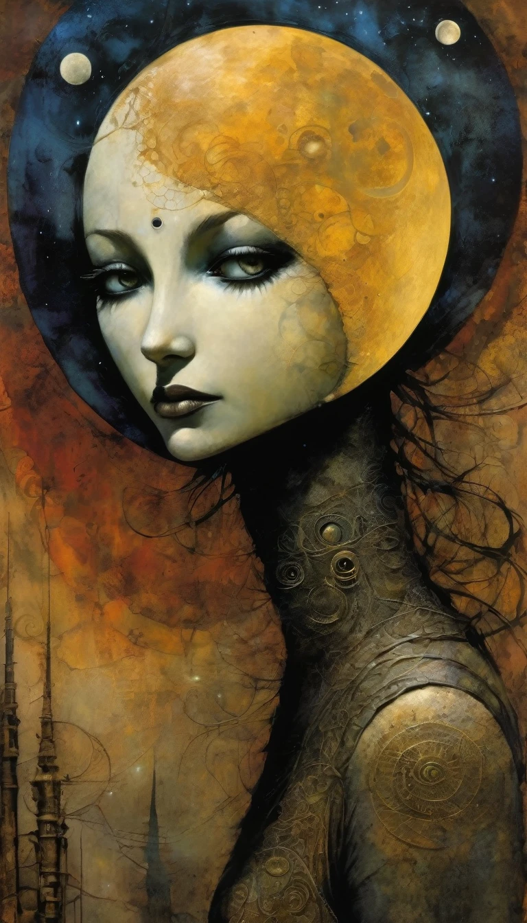 der Mond, Von Dave Mckean inspiriertes Kunstwerk, komplizierte Details, Ölgemälde
