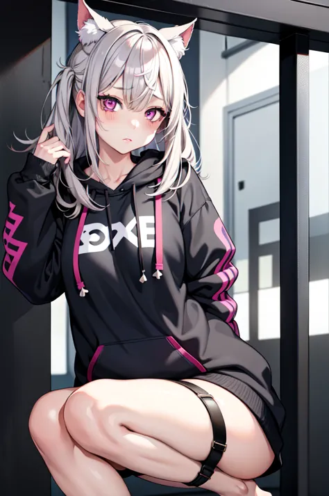 One girl ,Anime Style, masterpiece ,Ultra-fine resolution, complicated ,  Straight , complicatedな品質すこやかな , Gray Hair, Pink Eyes,...