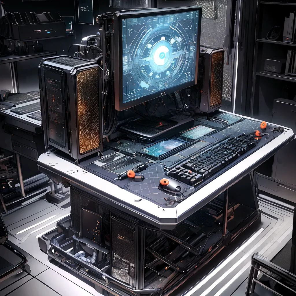 technological table with striking gamers background to publish computer