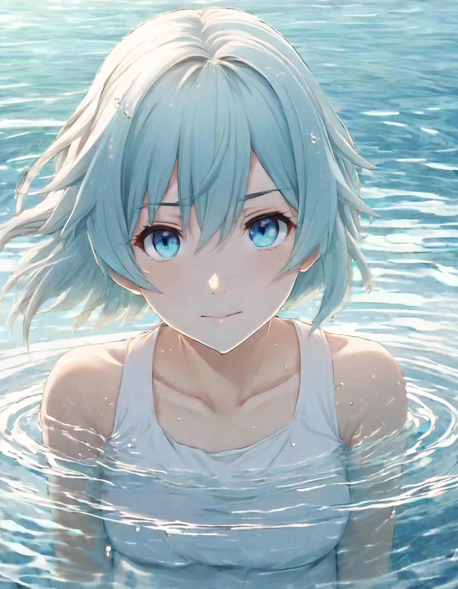 Anime style female character in water, aqua (Konosuba), (Kind expression -  SeaArt AI