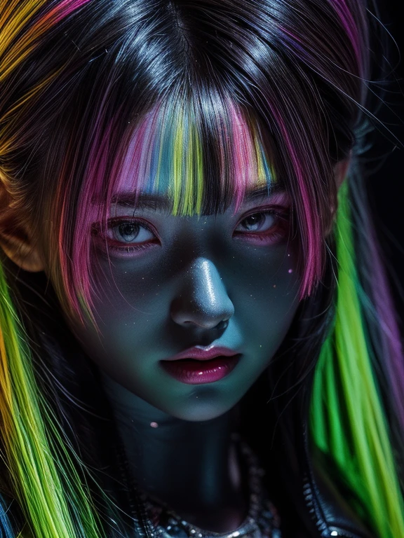 เรืองแสงในที่มืด ，เรืองแสงสีเรืองแสง , สีกระเด็น，Captivating psychedelic surreal neon amazing universe สวย gorgeous women in a bright colorful neon light，มาร์ค เลย์เดน、แดเนียล เมอร์เรียม、สีนีออนสดใสในสไตล์ของ Frank Frazetta และ Boris Vallejo, 、เสื้อผ้าแฟชั่น，รองเท้าแตะ，สถิตยศาสตร์, สามเท่า, ไม่ธรรมดา, สวย, รายละเอียดที่ดี, รายละเอียดที่ซับซ้อน, รายละเอียดมาก, ภาพวาดสีน้ำมัน, สีที่ซับซ้อน,