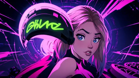 anime girl, fully body, sensuous, Capa do álbum Anime Phonk Brain Sick, music, sound waves, with neon yellow and black colors