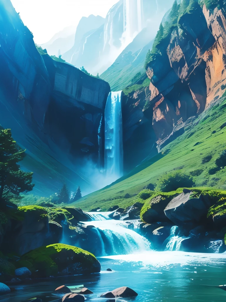 Waterfall-like water flows in the mountains  