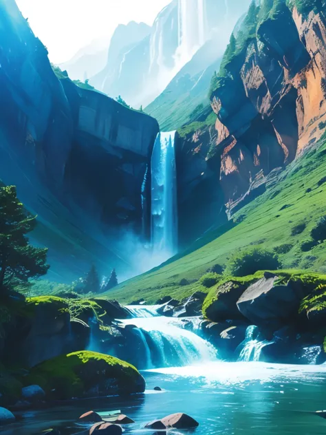 waterfall-like water flows in the mountains