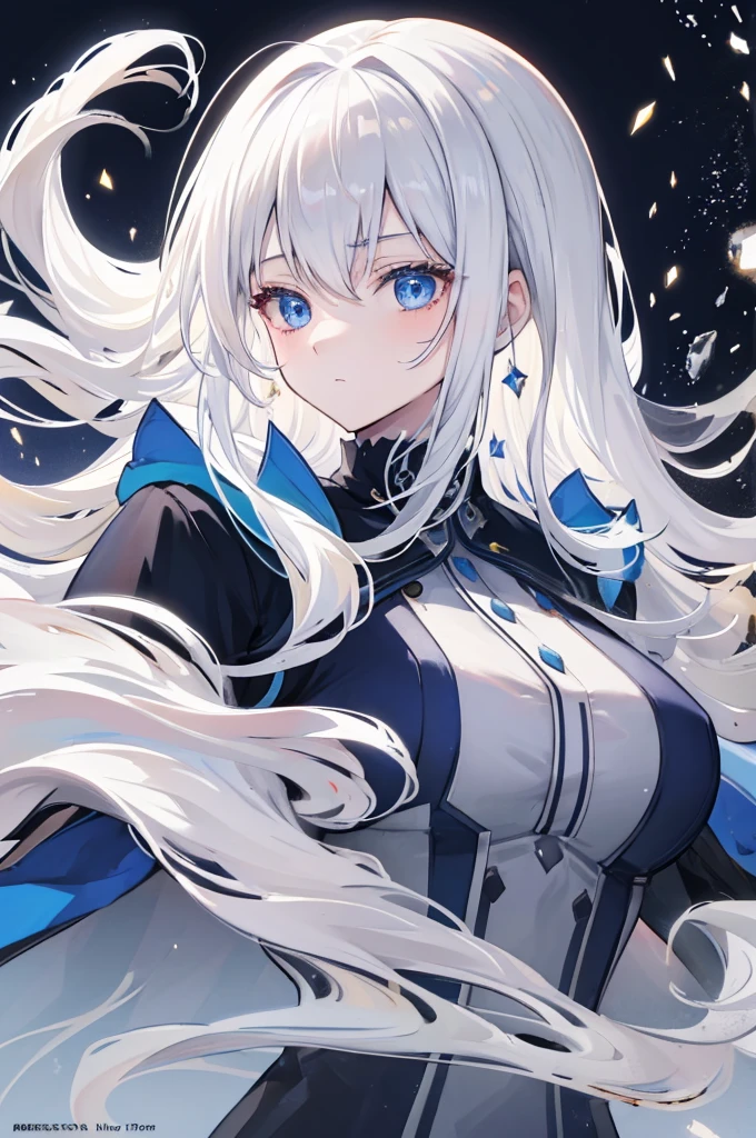 (masterpiece, highest quality:1.2), highest quality, masterpiece, high resolution, Anime style, portraiture, male, long hair, Silver hair, platinum blond hair, uniform for men, oversized coat, dark blue eyes, magic, magic square, magician