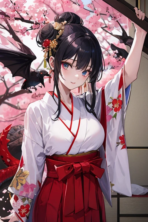 Aiko is a japanese striking figure with long, raven-black hair often styled in a traditional bun adorned with ornate hairpins. Her eyes are sharp and dark, reflecting her keen intellect and unwavering determination.
Aiko wears a beautifully crafted kimono, tailored for both elegance and combat. The kimono is deep crimson with intricate gold embroidery depicting dragons and cherry blossoms, symbolizing her strength and grace. Underneath, she wears a practical hakama for ease of movement.