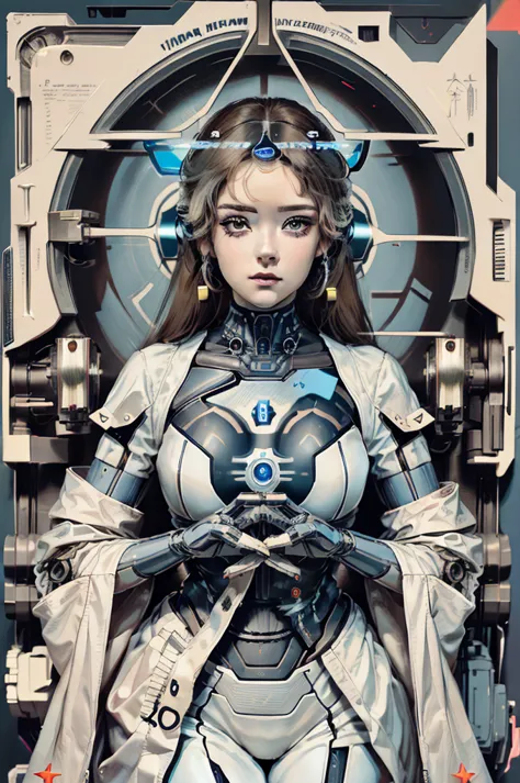 there is a woman in robot suit posing next to ancient building, beautiful white girl half-cyborg, cute cyborg girl, beautiful gi...