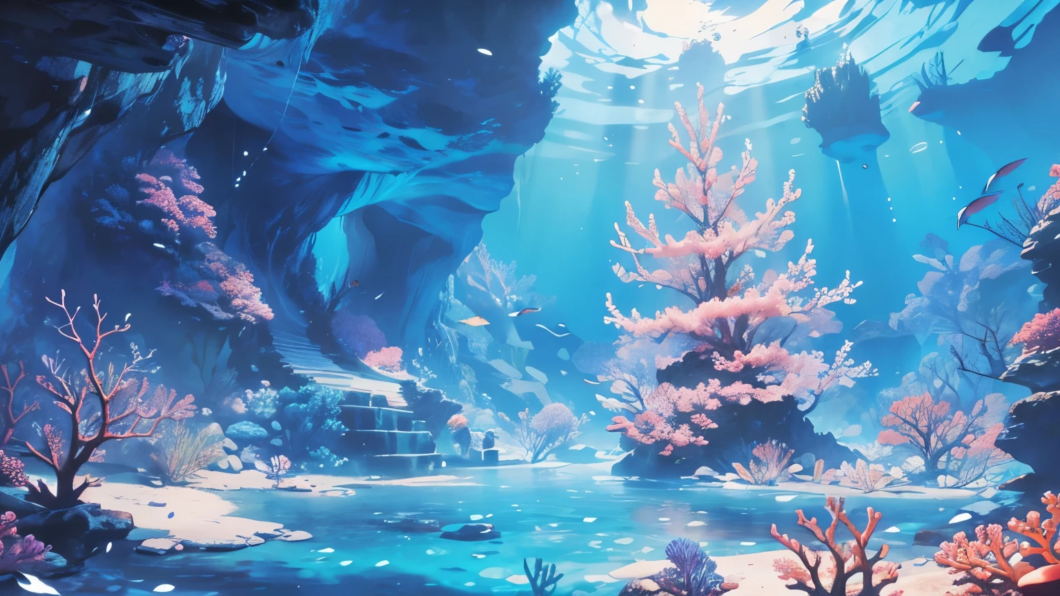 underwater, caves, colorful coral