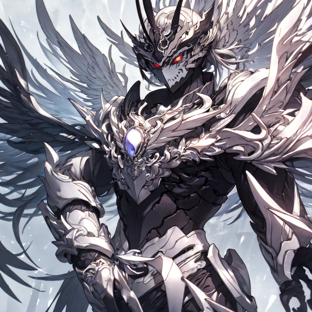 masutepiece, Highly detailed CG unified 8K wallpapers, 8K UHD, Digital SLR, High quality, clean, Best Illumination, God in white armor, one white winged, Glowing eyes, Cinematic, Ultra-high resolution, ultra high detailed, hight resolution, shadowverse style