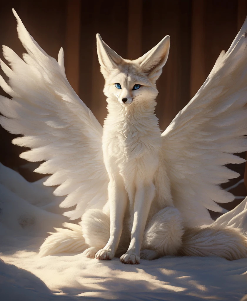 falvie 
asian_mythology east_asian_mythology mythology 
canid canine fox mammal will-o'-the-wisp 
2017 digital_media_(artwork) 
ambiguous_gender blue_eyes detailed_background feral fox_spirit fur kitsunebi multi_tail paws shrine sitting smile solo tail white_body white_fur, white angel wings, cute