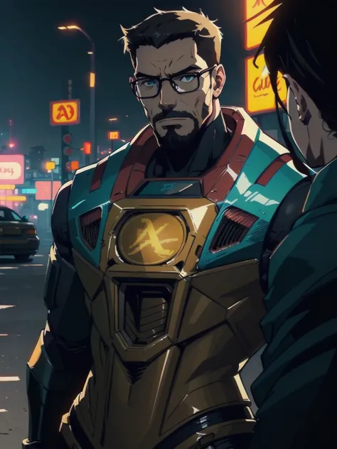 High quality portrait of Gordon Freeman from HL2. Art by Makoto Shinkai, Crunchyroll, pixiv, danbooru, HD, headshot, cinematic s...