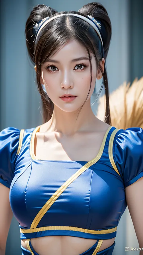 Crie uma obra-prima hiper-realista de Chun-Li sexy, corpo musculoso e sexy, the iconic character from the sixth Street Fighter g...